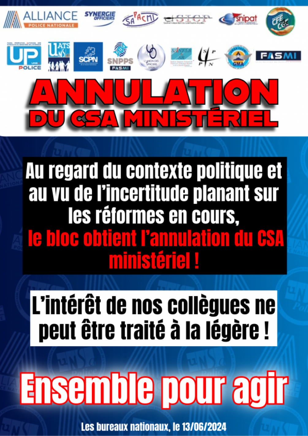 Annulation du CSA ministériel  